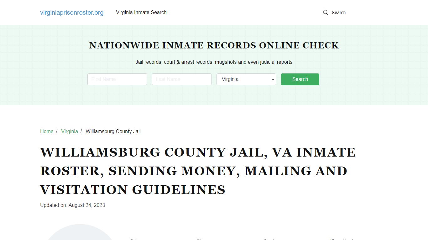 Williamsburg County Jail, VA: Offender Search, Visitation & Contact Info